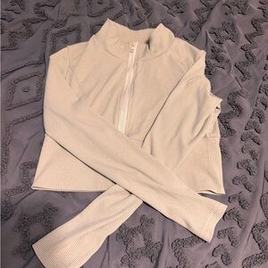 SHEIN Ribbed Zip-Front Cropped Top in Sage Green